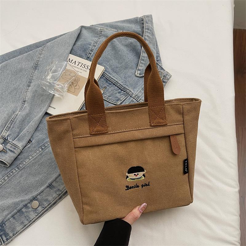 New Carto Embroidery Canvas Top-Handle Bags Fashi Casual Tote Bag Fashiable and Versatile for Daily Use Commuting Bag хаки
