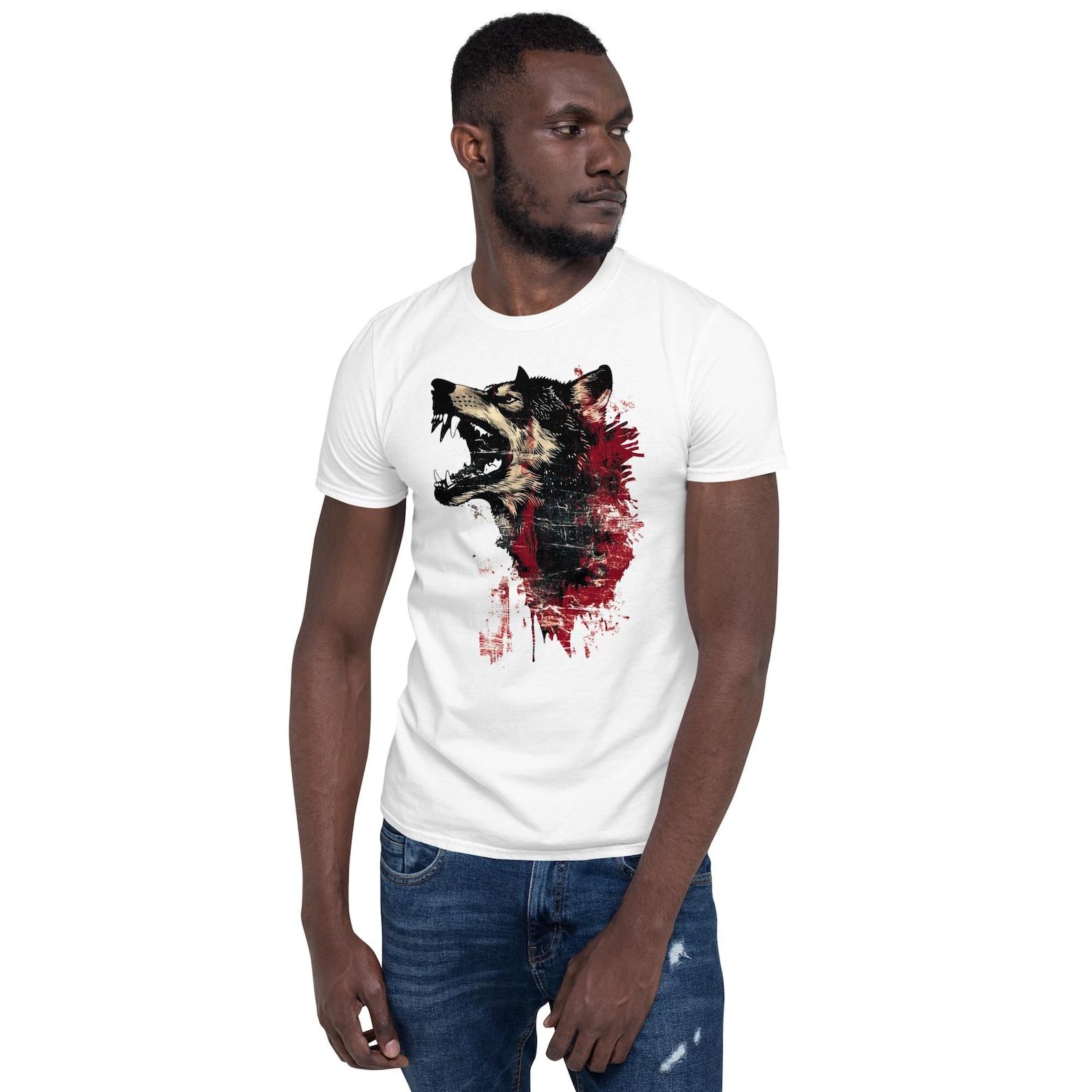 Fierce Wolf Graphic T-Shirt: Red & Black Splatter Animal Tee 3XL