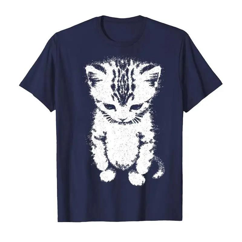 Mens Cotton Graphic Tee Streetwear Sad Kitten Meme Print Short Sleeve T-Shirt Youth Casual Wear