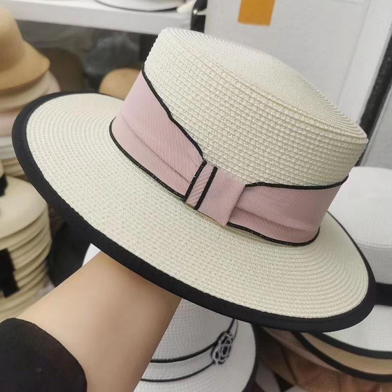 Hat women's summer casual fashion versatile straw hat women's sunshade retro flat top hat sun hat women's sunscreen