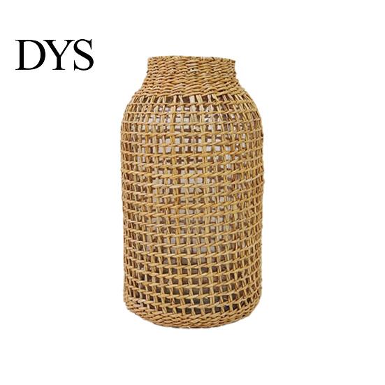 Table Vase Flower Handmade Straw Woven Anti-broken Japanese Style Glass Plant Pot Decoration Scene Layout Prop