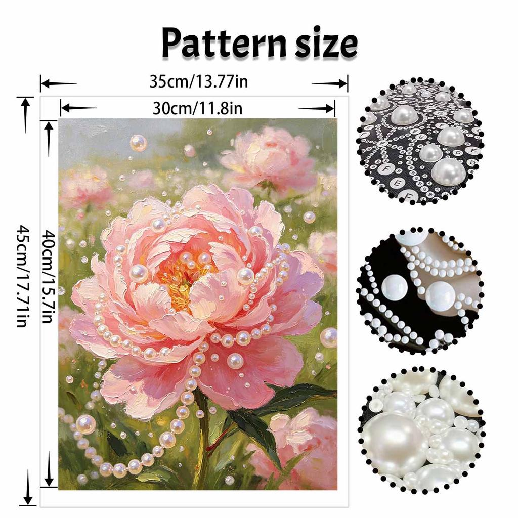 Pearl painting kit Pink Peony flower DIY home decoration painting wall art decor beads ornament.
