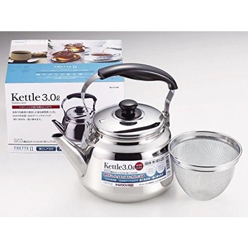 Pearl Metal Fretty 2 Wide-Mouth Kettle, 3.0L, with Tea Strainer and Mesh, Induction Compatible, Stainless Steel, H-1236