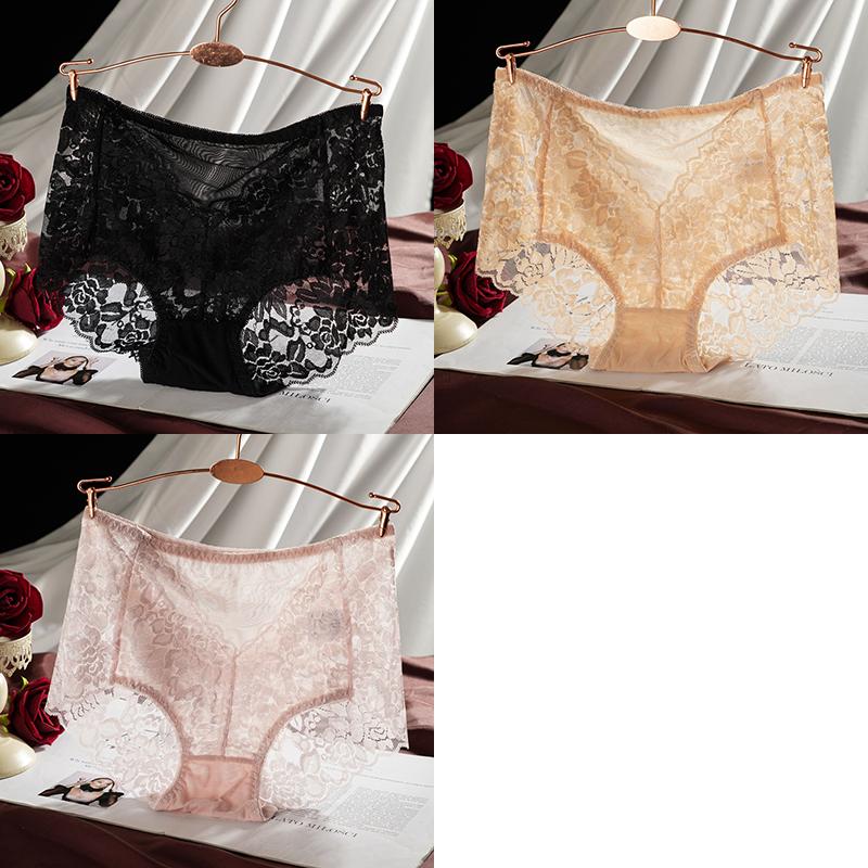 Women High Waist Briefs Lace Floral Panties Sexy Transparent Underwear Seamless Female Hollow Out Lingerie
