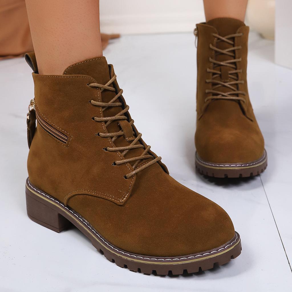 Plus size women's boots 2025 new vintage booties women's thick heel round toe Martin boots side zipper British style women's shoes