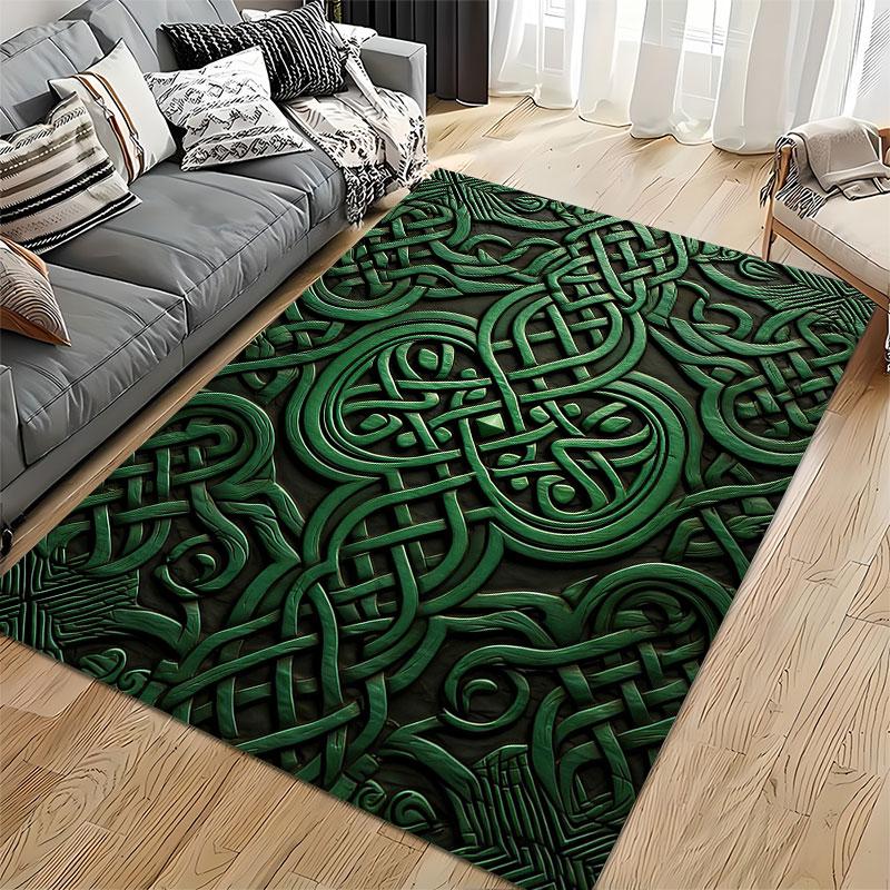 Green Celtic Knot Pattern Carpet suitable as a non-slip mat for the living room or bedroom sofa