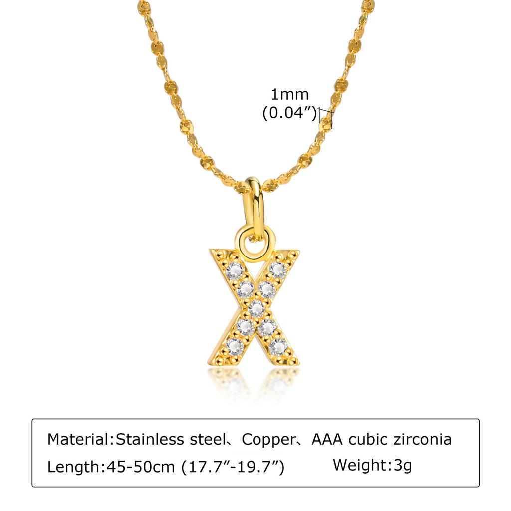 A-Z Initial 26 Letters AAA Cubic Zirconia Pendants Necklace For Women, Stainless Steel Dainty Charm Necklaces Fashion Jewelry