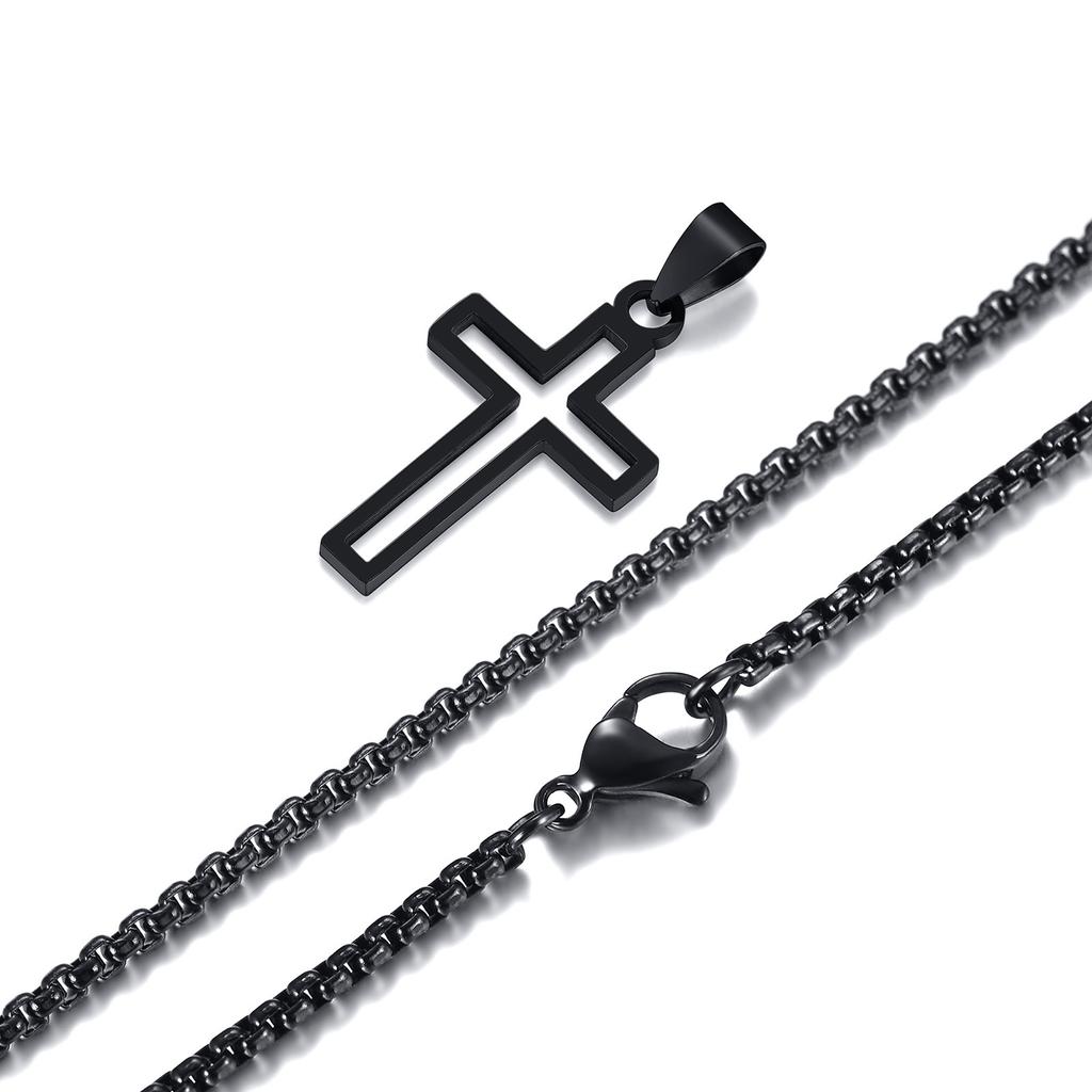 Casual Hollow Cross Necklaces for Men Boys,Waterproof Stainless Steel Cross Pendant Necklace,Religious Faith Prayer Zircon Gift