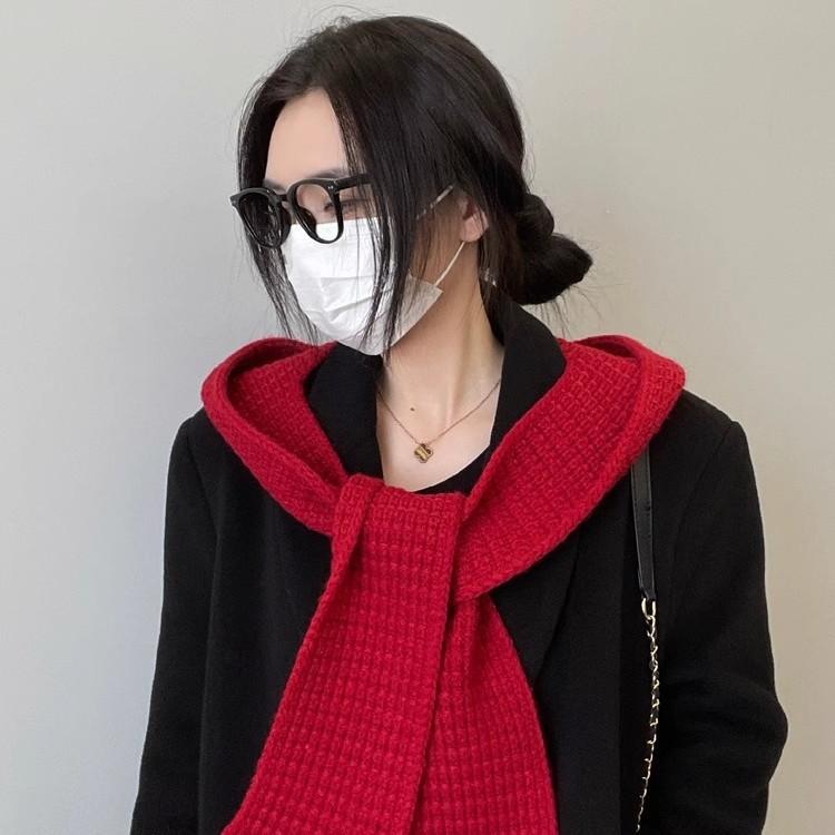 Korean Balaclafa Hat Scarf One Piece Women's Two Piece Set Autumn and Winter Hooded Scarf Warm Cloak Knit Hat