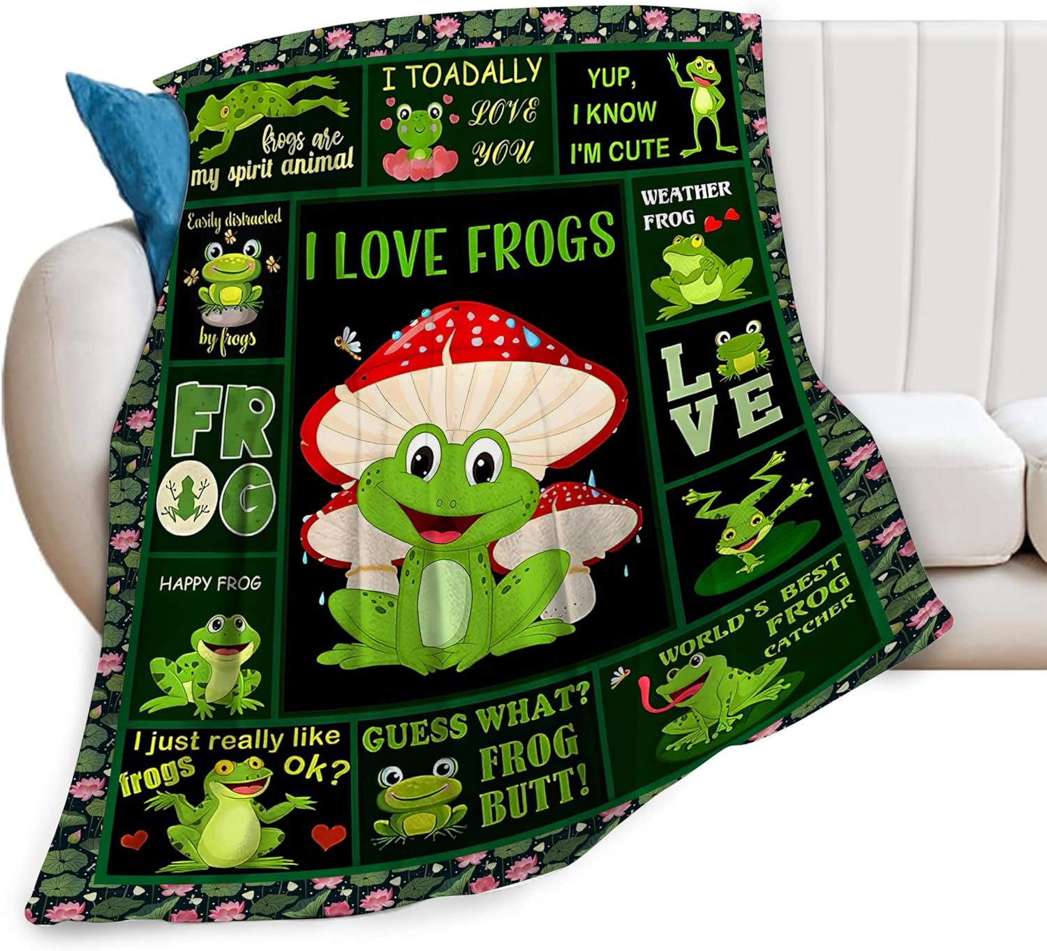 

Frog Print Plush Fleece Throw Blanket, Whimsical Gift for Nature Lovers, Pond Themed Decor for Bedroom Couch, Soft Cozy Blanket 30x40in