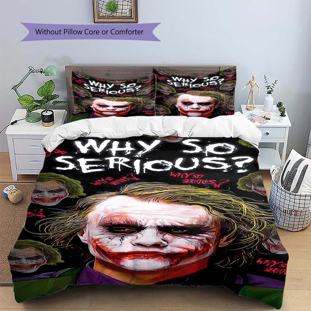 Joker Clown Pattern Bedding Quilt Set Quilt Cover Pillowcase Home Decoration Gift (1 * Duvet Cover + 2 * Pillowcase, Without Core)