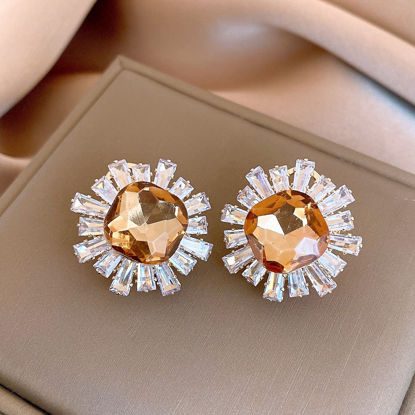 18k electroplated court zircon round stud earrings exquisite temperament earrings
