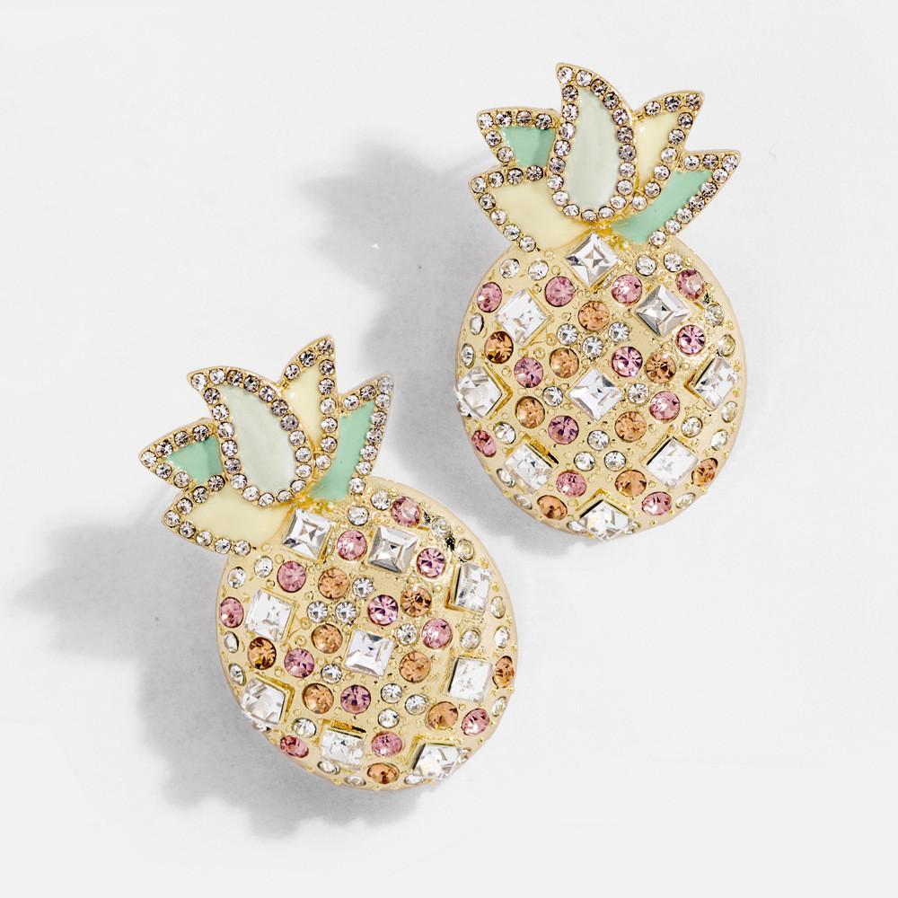 Trendy European American Pineapple Earrings Fashionable Crystals Women For