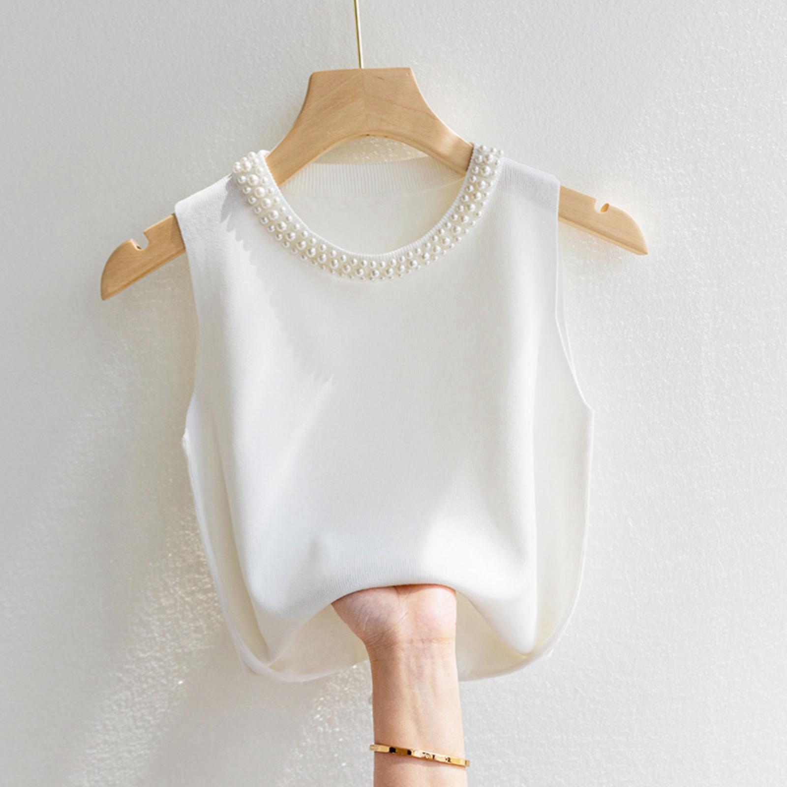 

Women s Sleeveless Tank Top Spring/Summer Base Layer Pair With Embroidered Knit One Size білий