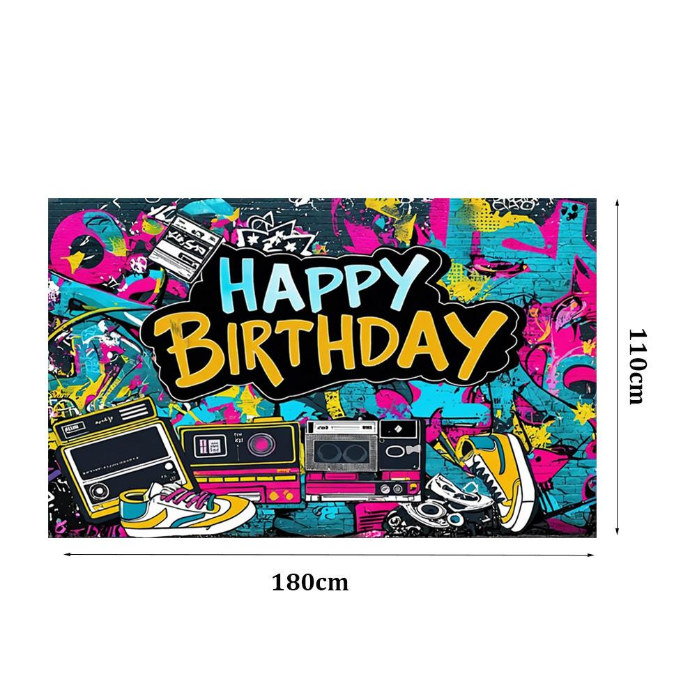 Retro Happy Birthday Backdrop Banner 180*110cm Vibrant Graffiti Guitar Design Urban Punk Theme Wall Decoration Photo Banner New