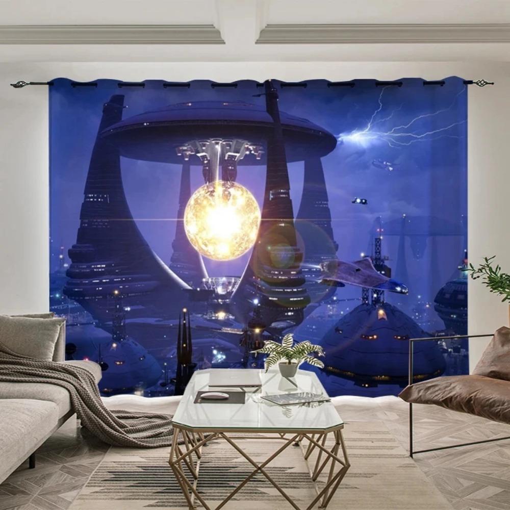Tende Oscuranti con Fantasia Astronauta Spazio Esterno Balena Pianeta Sci-Fi Tende Oscuranti per Interni Tenda per Camera da Letto Bambini 2 Pezzi