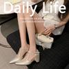 Womens Elegant Pointed-Toe Mule Sandals With Pearl Buckle 8cm Hidden Heel Slip-On Style Fall Wear