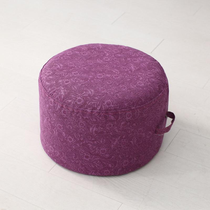 Round Fabric Stool with Linen and Tatami Mat - Washable Cushion for Living Room.