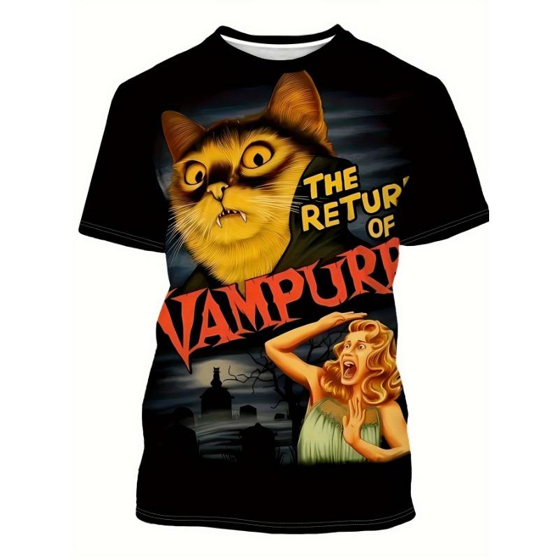 Funny Vampire Cat T Shirt Horror Graphic Tee Scary Halloween Costume Cool Party Outfit Top 2026