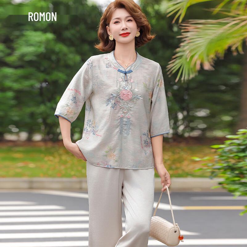 Romon New Chinese Style Women s Two-Piece Set 3XL