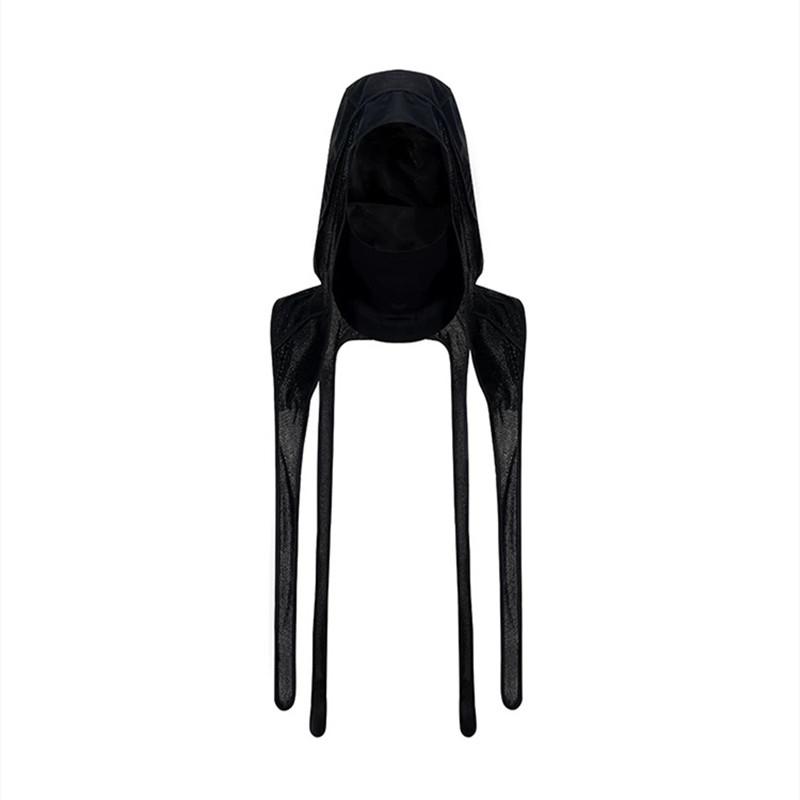 

Mesh Pu Leather Patchwork Outdoor Techwear Sun Protection Hat Men Women Multifunction Hip Hop Punk Head Cap Hood One Size чёрный