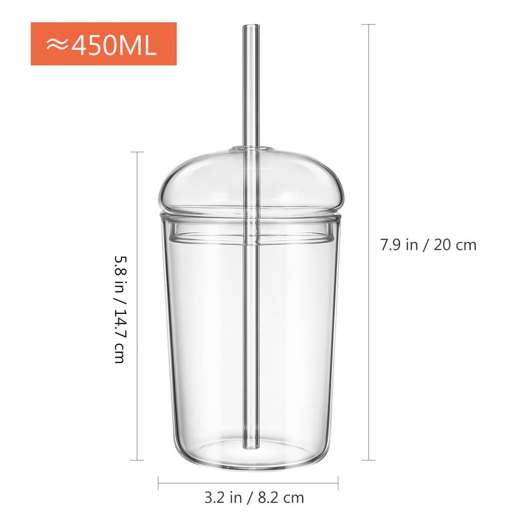 3er-Pack Kaffeetassen aus Glas mit Deckel und Strohhalm, 16 oz Eiskaffeetasse mit gewölbten Deckeln, klares Kaffeetassen-Set aus Glas zum Selbermachen