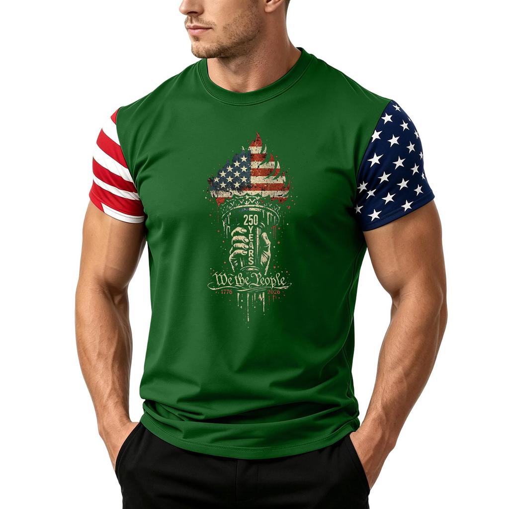 Men's Loose Fit Short Sleeve T Shirt with Flag Print Casual Summer Daily Wear Lightweight Breathable Fabric