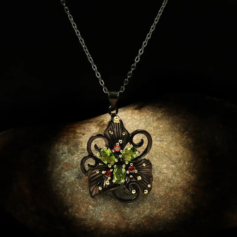 Vintage Bohemian Style Flower Geometric Double Zircon Necklace Clavicle Chain Luxury Ladies Jewelry 925  Charm Necklace