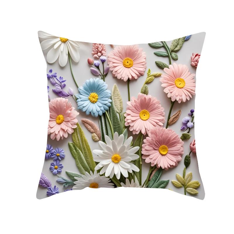 New Decorative Pillowcase 3D Three-dimensional Imitation Embroidered Flower Pillowcase Sofa Backrest Cushion Cover
