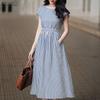 Rochie de vară casual pentru femei, cu gât rotund, mânecă scurtă și dungi