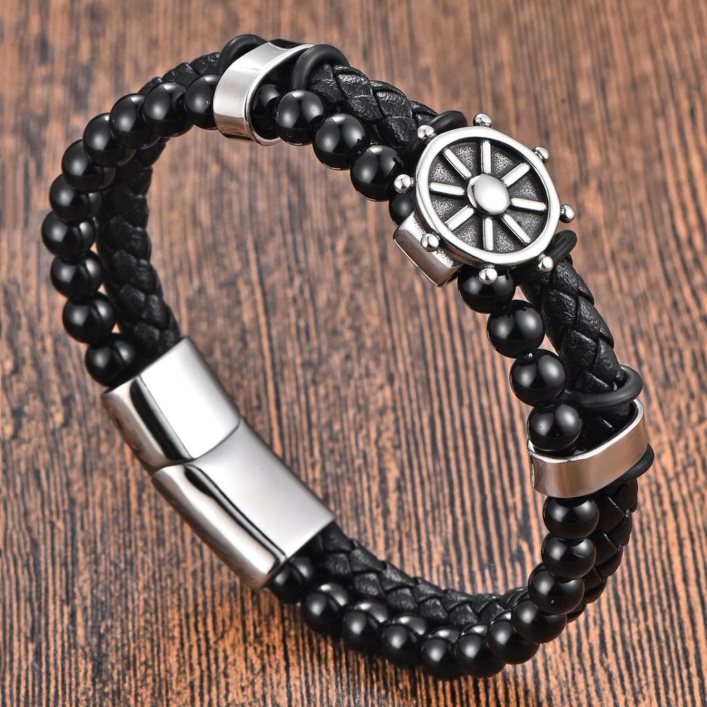 Simple Leather Bracelet for Men, Men's Cowhide Bracelet Magnet Bracelet