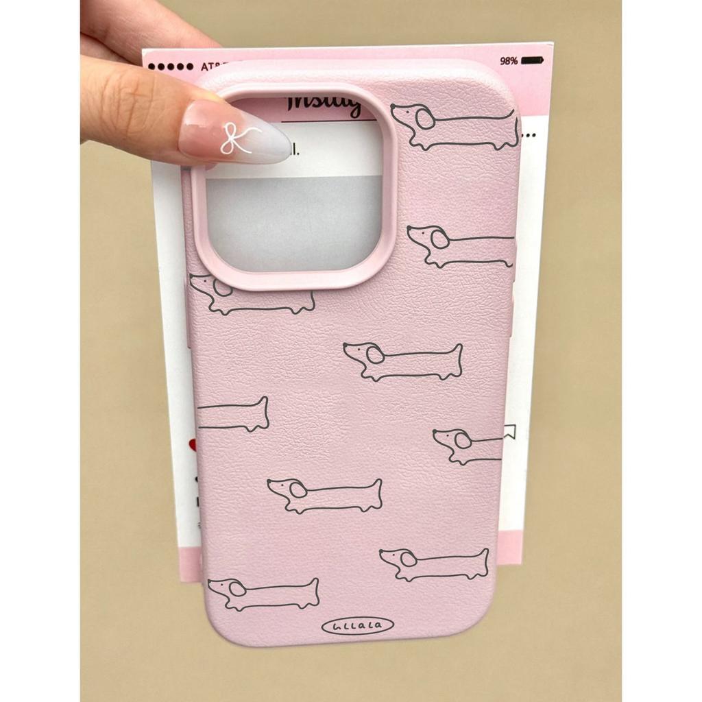 Simple Lines Full Screen Dachshund Dog Suitable for Apple 16  Promax Mobile Phone Case 14 Leather Pattern Protective Case