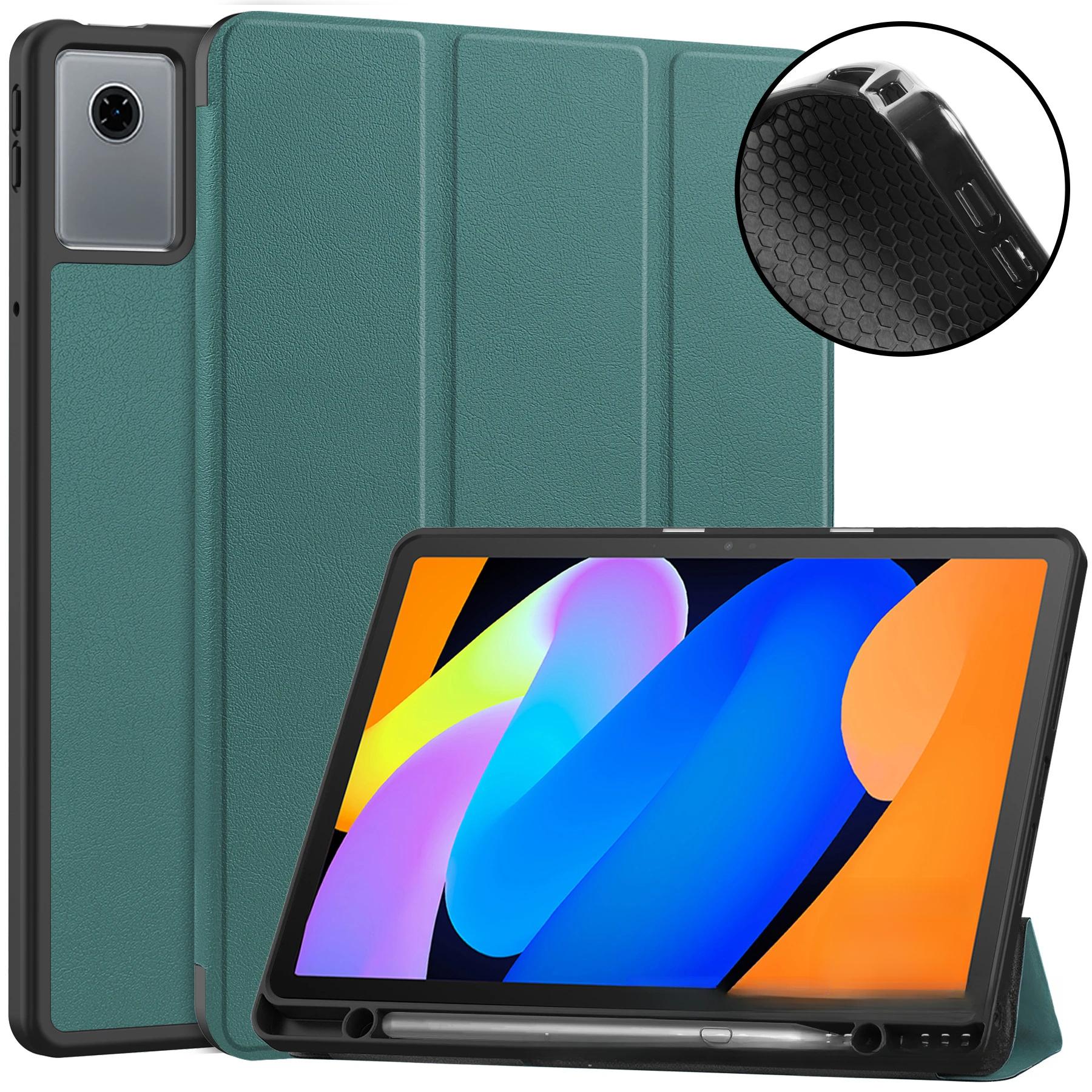 

Tablet Protective Cover For Lenovo Idea Tab11 TB336FU Three Fold TPU Pen Slot Soft Shell Case For moto pad 60 NEO темно-зеленого