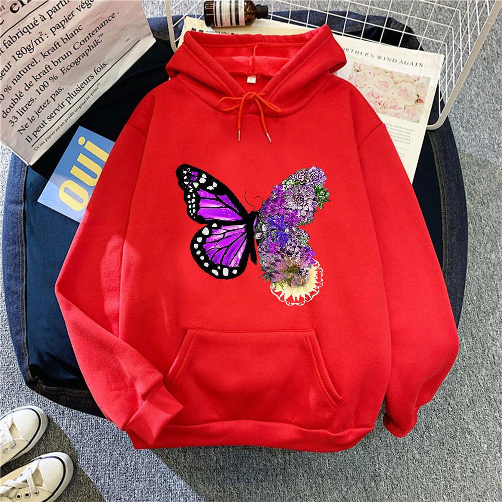 Sweat à capuche décontracté pour femme pour le printemps avec motif papillon imprimé et cordon de serrage