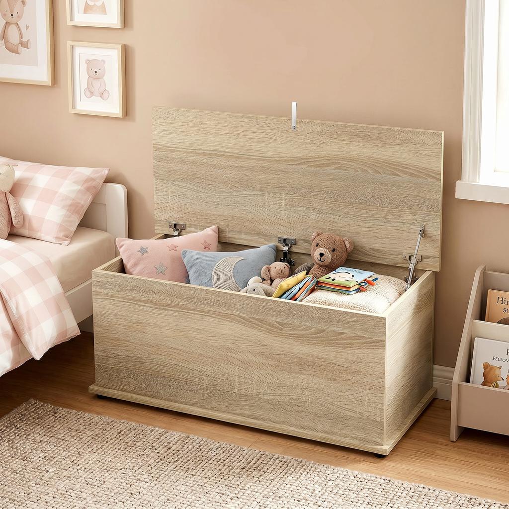 Storage Chest, Storage Bench with Hinged Lid and Safety Hinges, 100 X 40 X 40 Cm, Natural
