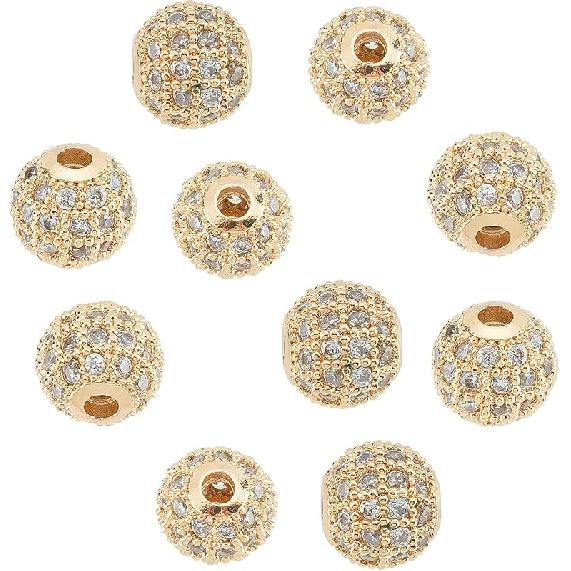 NBEADS 10 Stück Zirkonia Pavé Königskrone Perlen, 11x7mm Goldfarbe Armband Abstandshalter Charms Große Loch Lose Perlen für Armband Halskette DIY