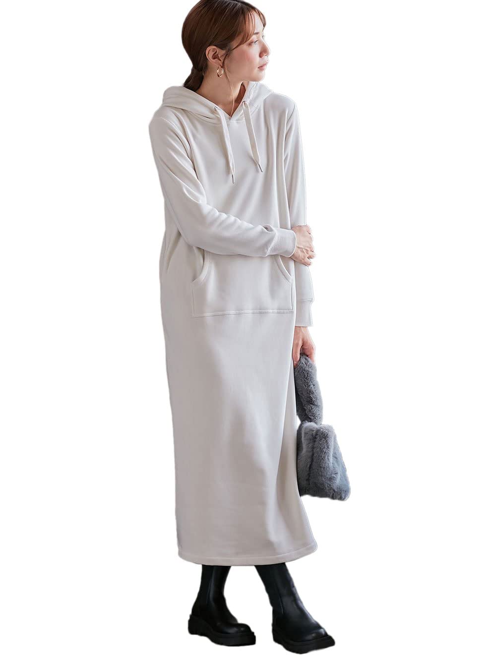 

ANGELIEBE Maternity Nursing Extra Warm Теплое Макси Длинное для и Послеродового Периода Размер Ледяной Беж Платье, На флисовой подкладке, Толстовка с капюшоном, Рукава, Пред- Кормление, M,