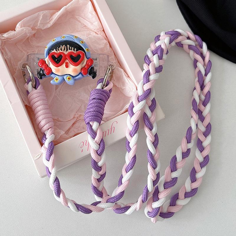 Cute Little Girl Ugly Cute Mobile Phone Back Clip Crossbody Rope Strap Rope Thick And Stable Anti-Drop Braided Rope Neck Lanyard