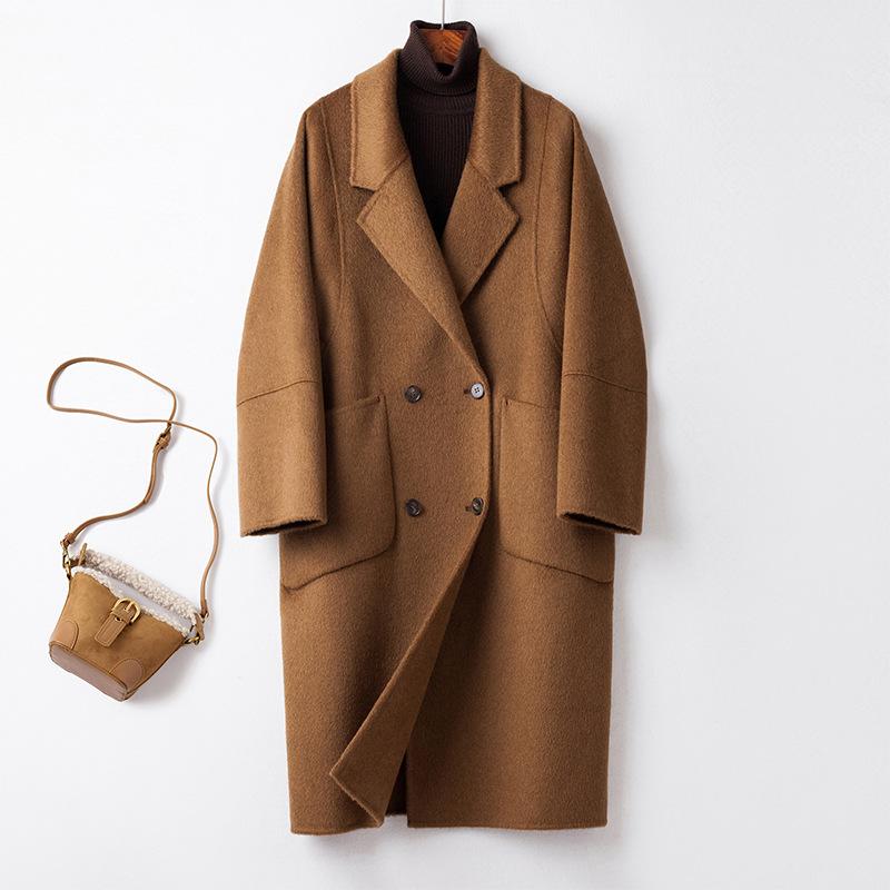 

Новое высококлассное пальто из двухстороннего кашемира ручной работы, силуэтное, темпераментное, утолщенное, из верблюжьей шерсти, блейзер, модное L