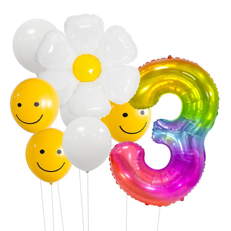 Small Fresh Small Wrinkle Chrysanthemum Yellow Smiley Face Children'S Birthday Digital Jelly Aluminum Film Latex Balloon Bundle