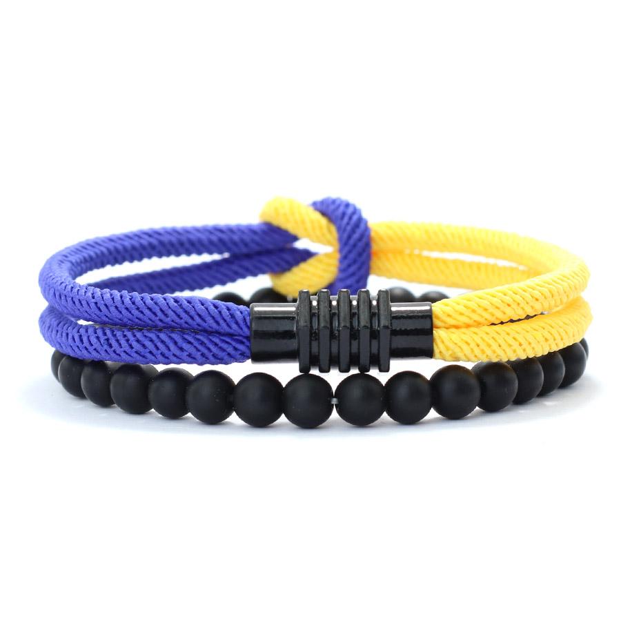 Stylish 2Pcs/Set Men Bracelet Stylish Knot Rope Braslet Distance Magent Buckle Yellow Blue Ukraine Braclet Pulsera Hombre Joias