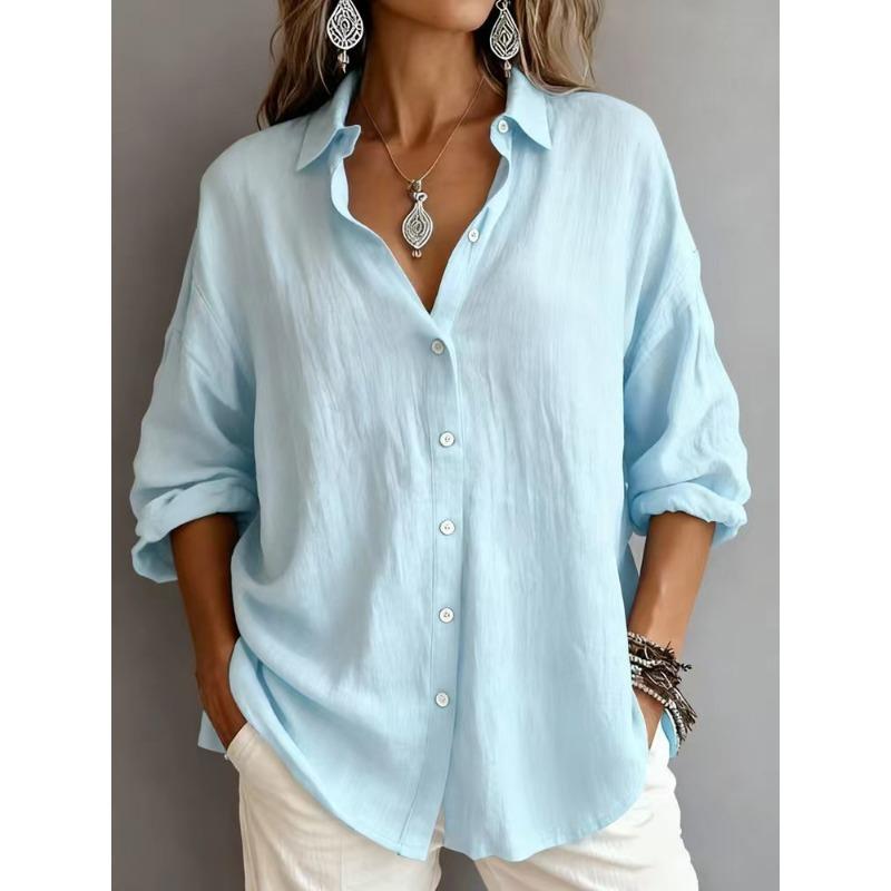 Autumn New Women's Casual Loose Fashion Solid Color Long-sleeved Lapel Cardigan Shirt