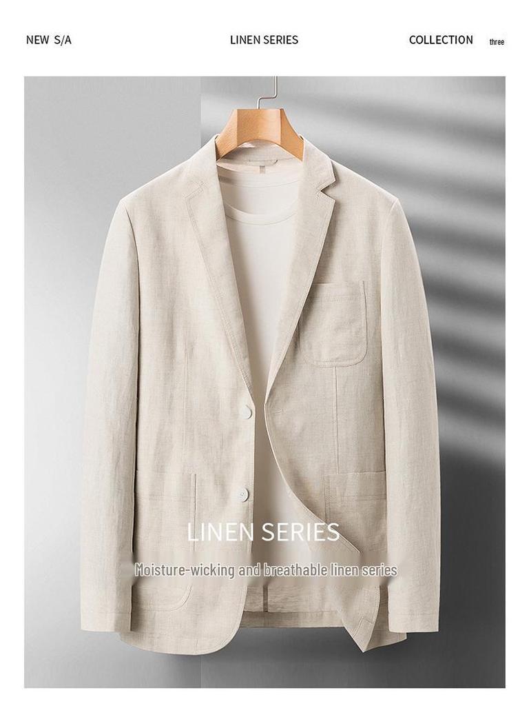 Men's Summer Linen Casual Blazer - Lightweight Suit for Young and Middle-Aged
