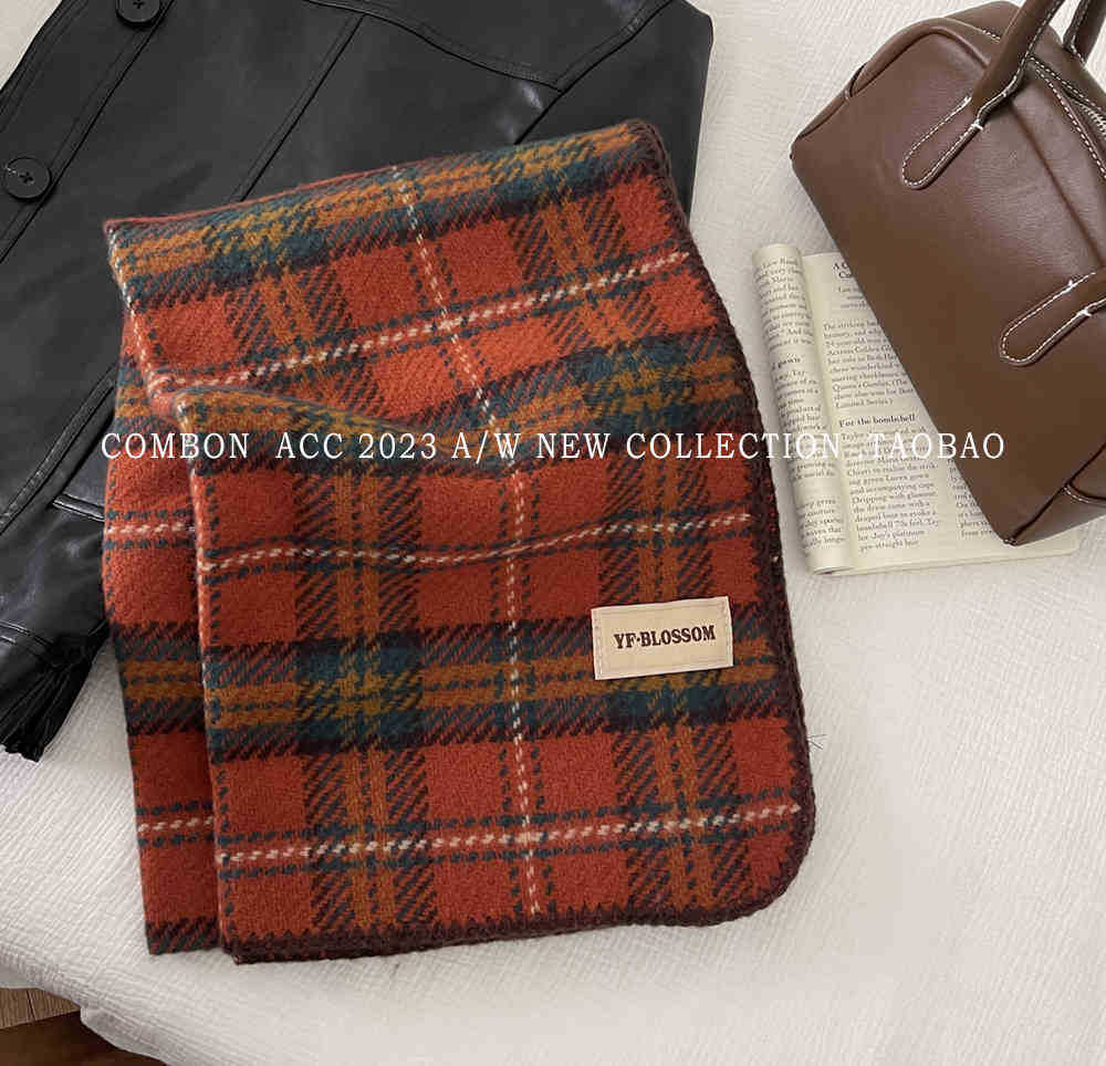 

Новый год Рождество Красный шарф женский зимний Английский клетчатый шейный платок студенческий подарок оранжевый