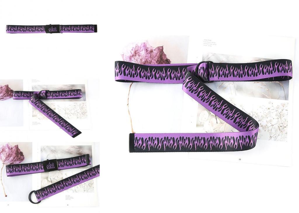 Hip Hop Purple Flame Canvas Belt With Smooth Iron Buckle For Men