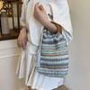 With Tassel Woven Crochet Bag Bohemian Style Underarm Bag Simple Summer Bucket Bag  Shopping
