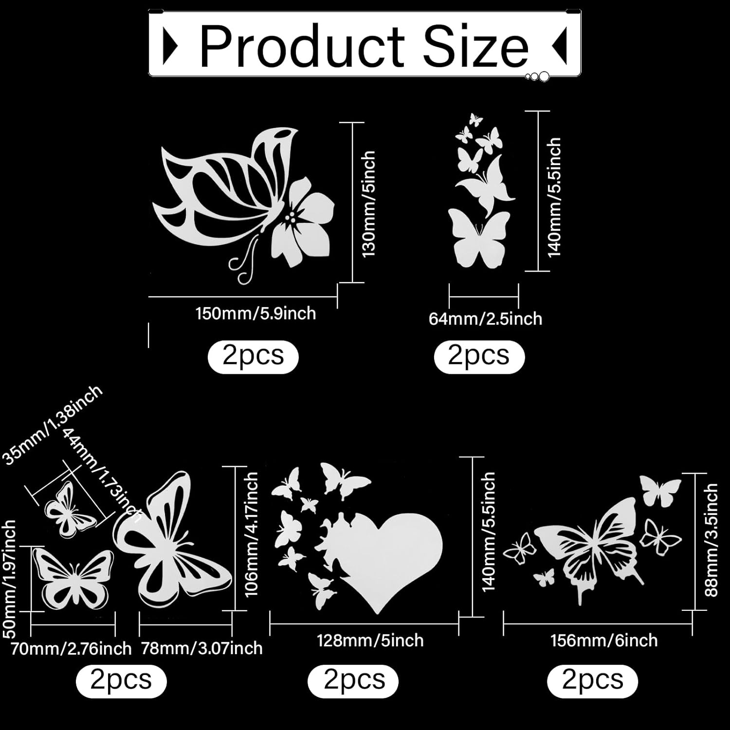 10Pcs Butterfly Car Decals Reflective Car Sticker Self Adhesive Waterproof Automotive Exterior Decoration Butterflies for SUV Hook Motorcycle