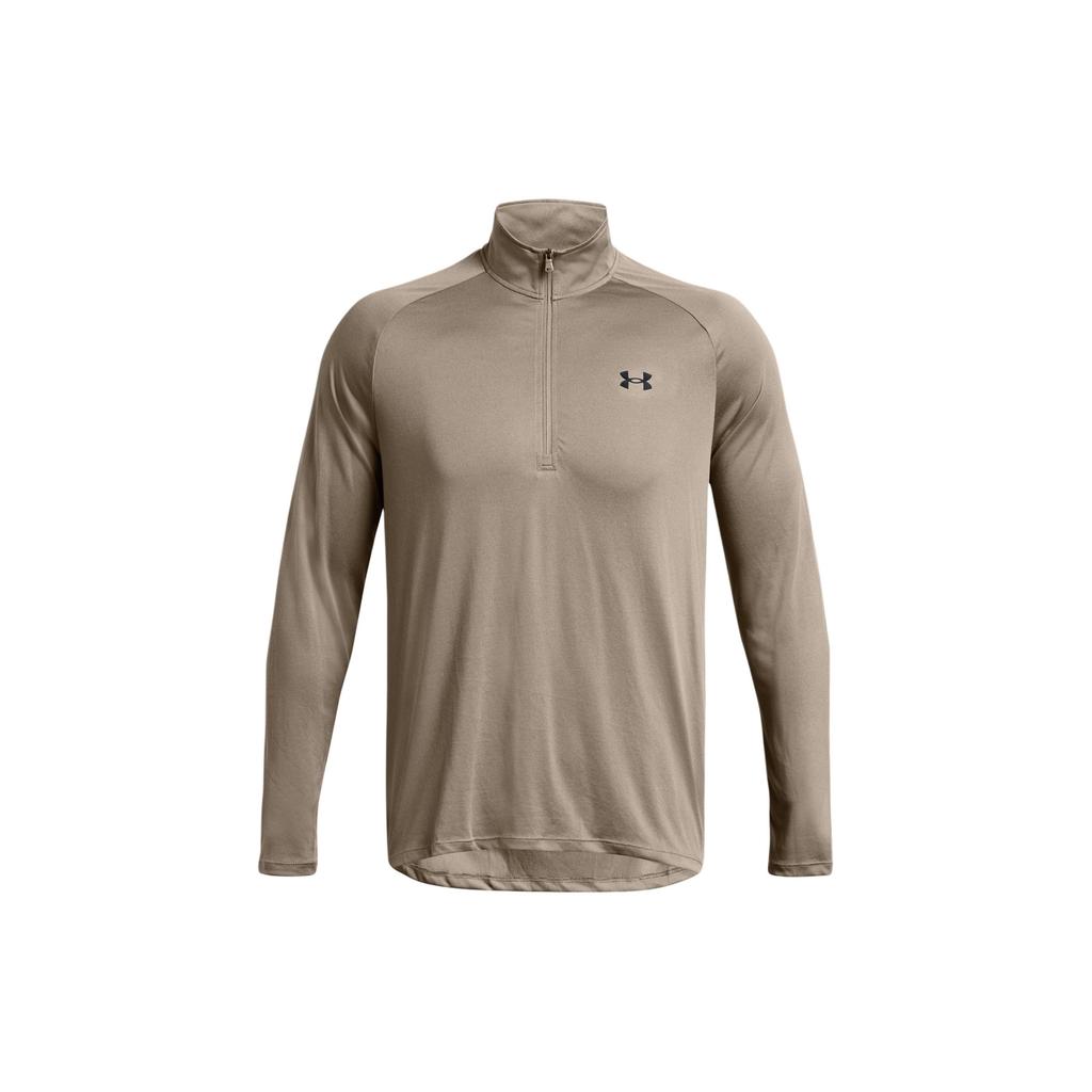Under Armour Solid Logo Half-Zip Design Long Sleeve T-Shirt Men Tops Gray-Brown 1328495-200