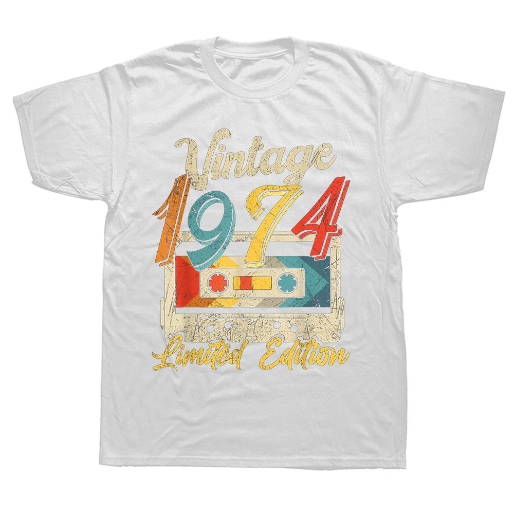 Vintage Born In 1974 Cassette Tape Retro Birthday Party Bday Tee Tops Round Neck ShortSleeve Fashion Tshirt Basic Tshirts