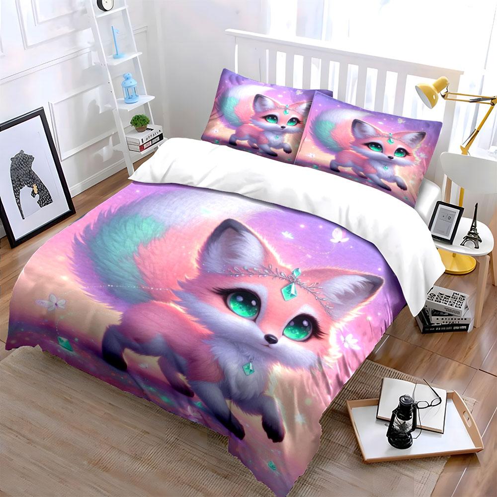Dreamlike Fox With Glowing Sparkles Duvet Cover Set With 3D Printing Design Soft Polyester Bedding Set All-Season Comfort